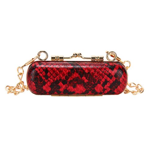 ヘビ柄ミニリップポーチ レディースチェーンバッグ