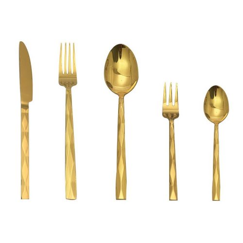 ステンレス ゴールド菱形角柄洋食器 5 点セット
